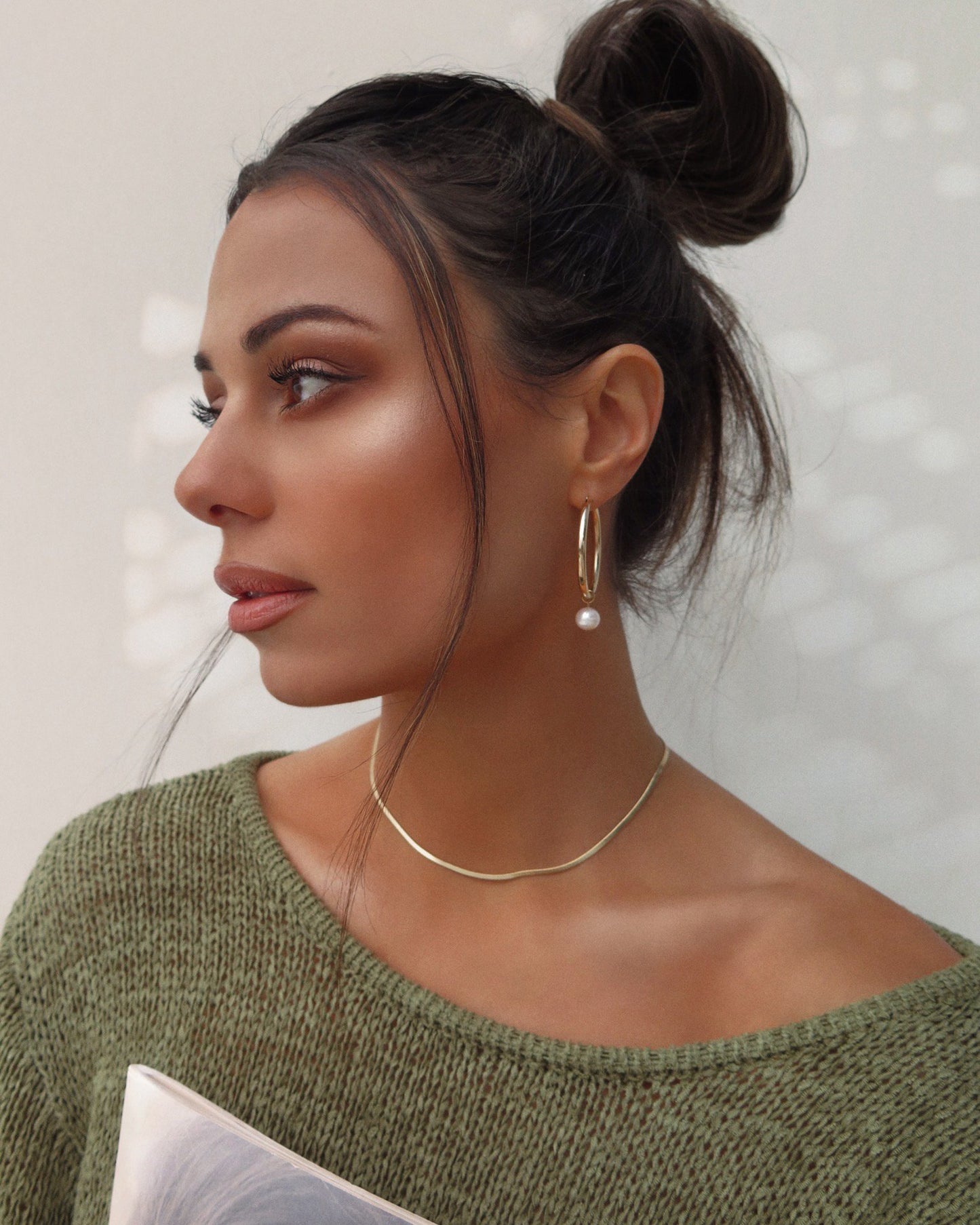 Freshwater Pearl Large Hoop Earrings - 14k Yellow Gold Fill