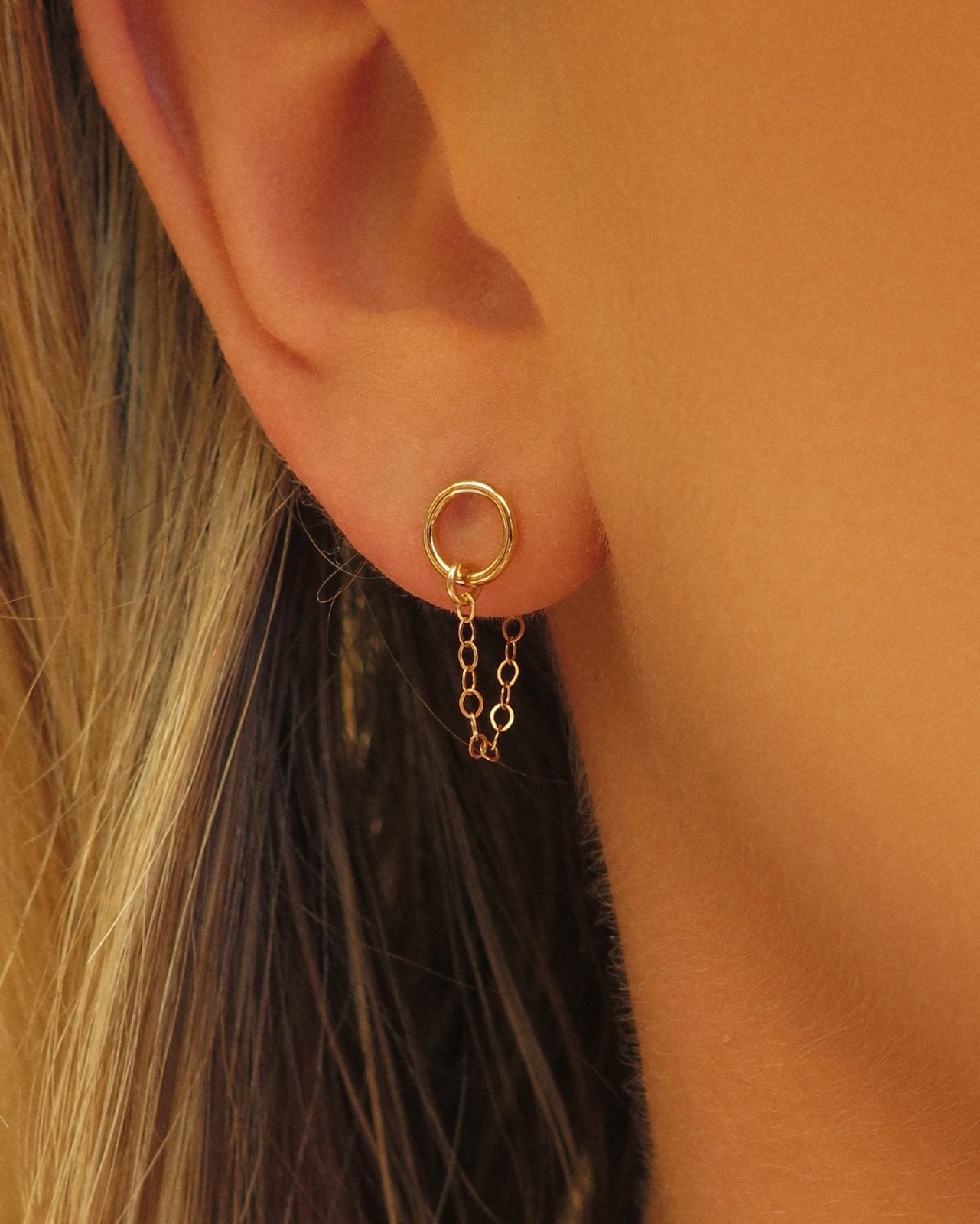 BABY CIRCLE CHAIN STUD EARRINGS The Littl A 104.99 14k Rose Gold 14k Yellow Gold