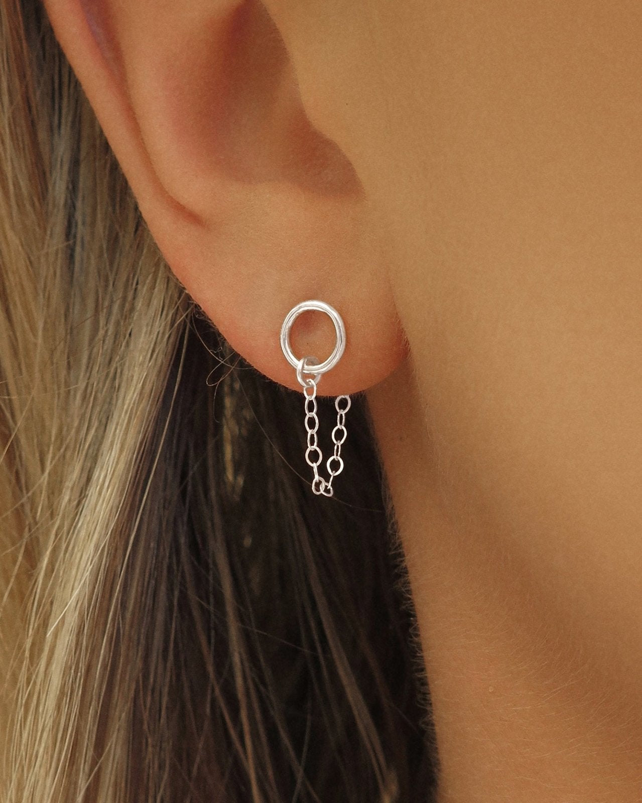 BABY CIRCLE CHAIN STUD EARRINGS- Sterling Silver - The Littl - Sterling Silver -
