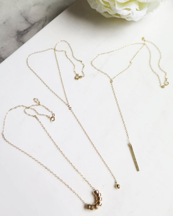 BAR DROP NECKLACE- 14k Yellow Gold - The Littl - Classic Chain - 39cm