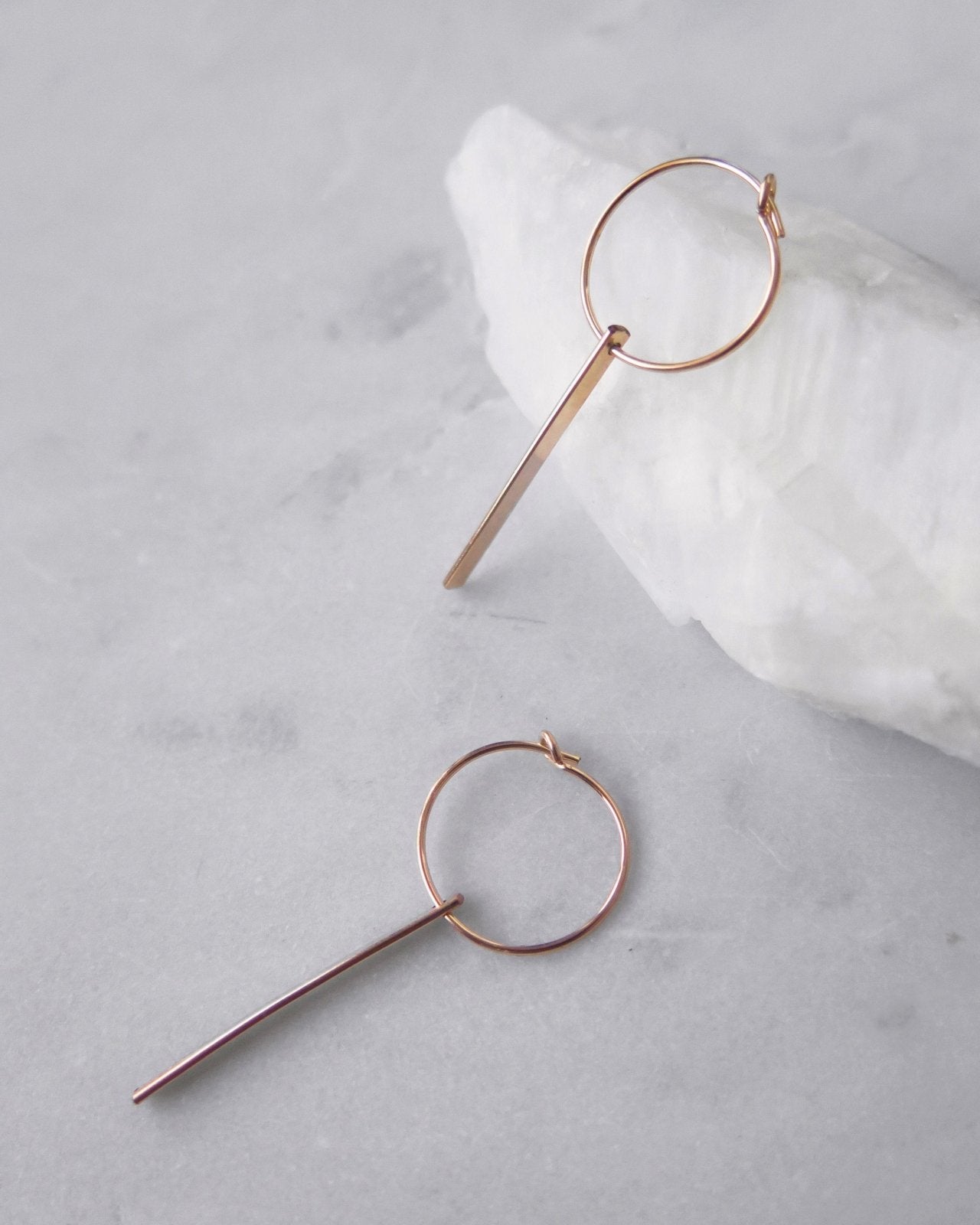 BAR HOOP EARRINGS- 14k Yellow Gold - The Littl - -