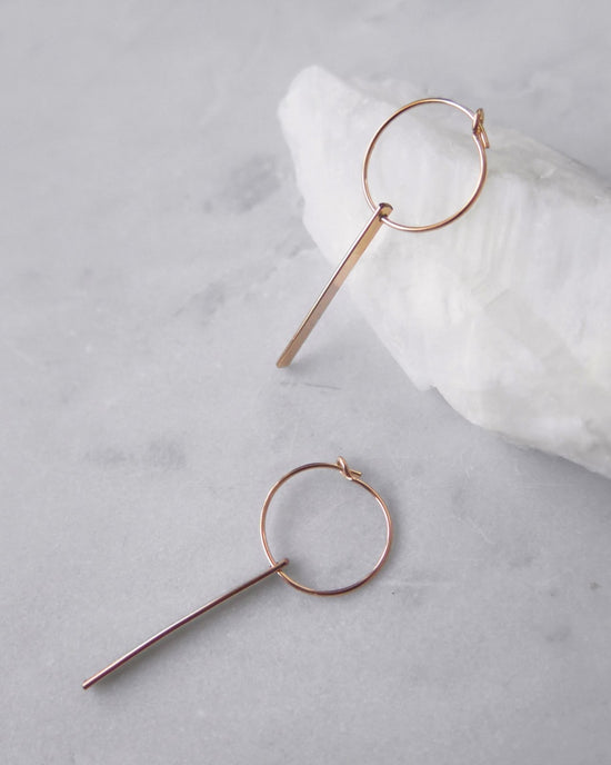 BAR HOOP EARRINGS- 14k Yellow Gold - The Littl - -