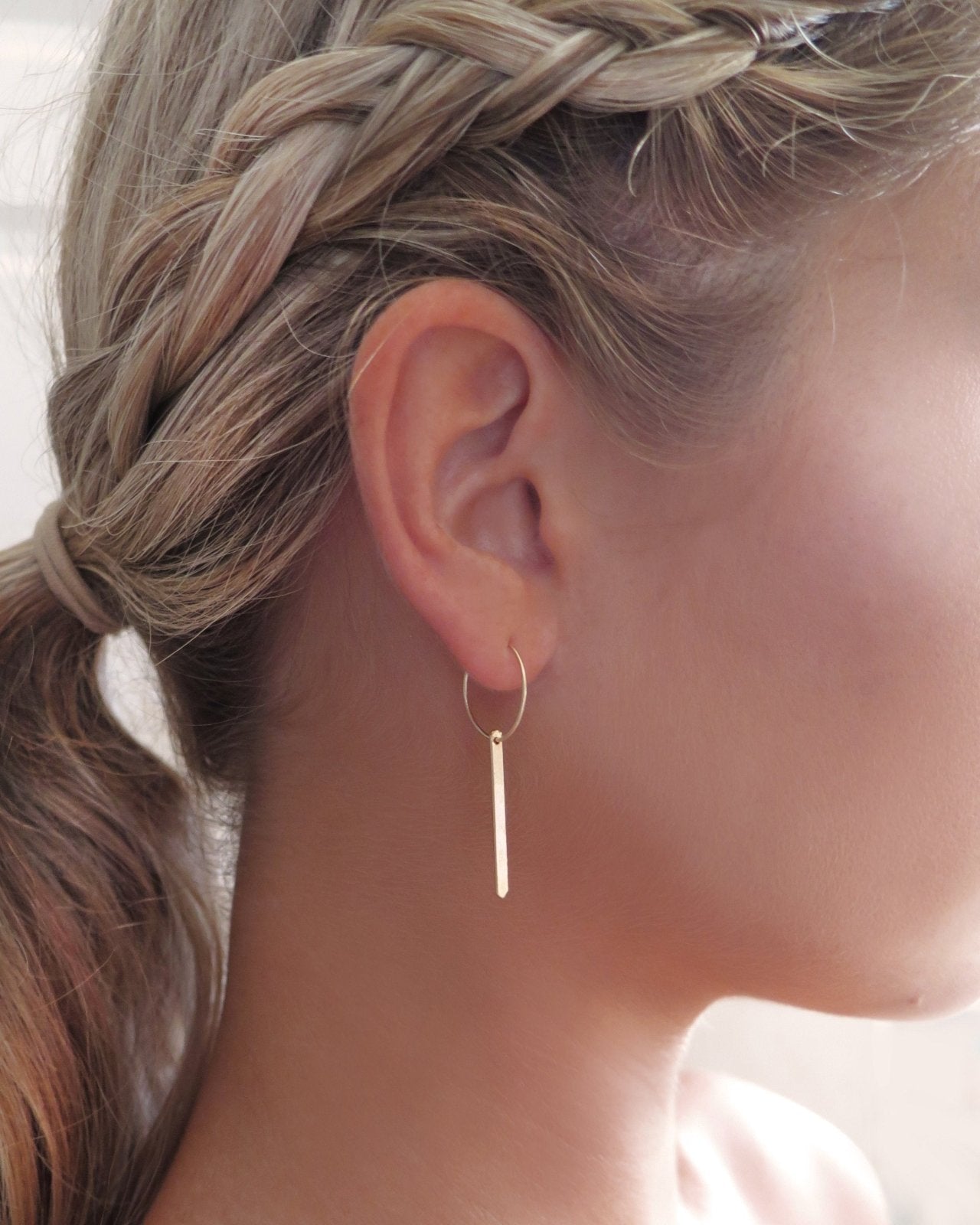 BAR HOOP EARRINGS- 14k Yellow Gold - The Littl - -