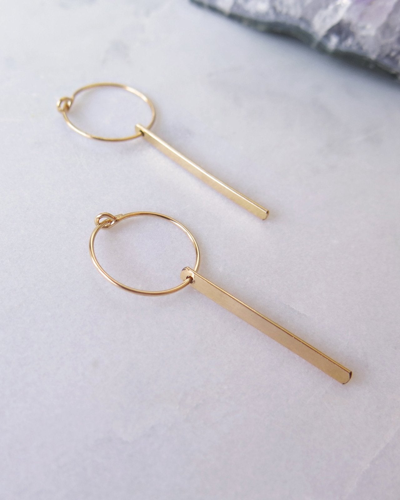 BAR HOOP EARRINGS- 14k Yellow Gold - The Littl - -