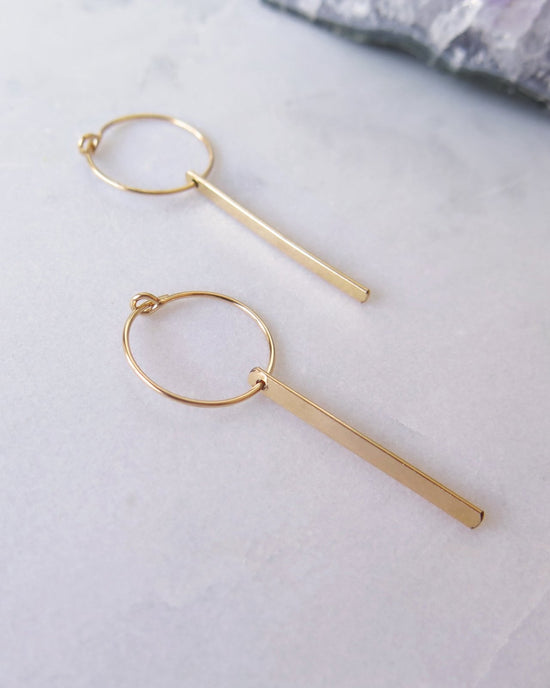 BAR HOOP EARRINGS- 14k Yellow Gold - The Littl - -