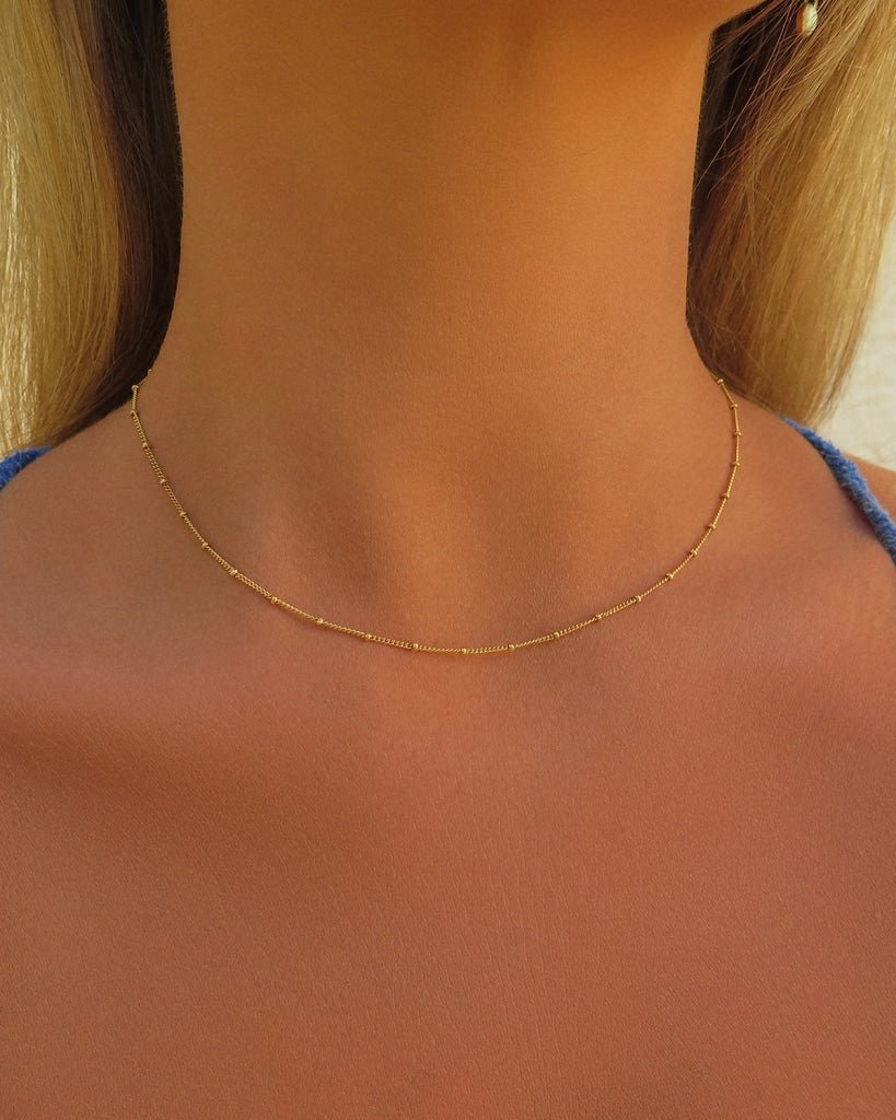 BEADED CURB CHAIN NECKLACE - 14k Yellow Gold Fill - The Littl - 40.5cm (16 inches) - 14k Yellow Gold Fill Necklaces