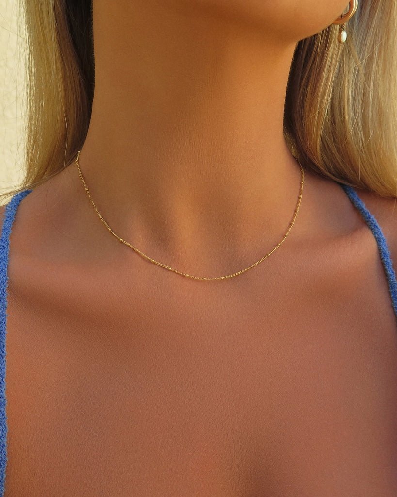 BEADED CURB CHAIN NECKLACE - 14k Yellow Gold Fill - The Littl - 40.5cm (16 inches) - 14k Yellow Gold Fill Necklaces