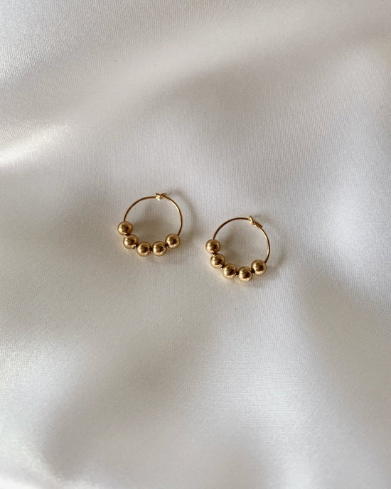 BEADED HOOP EARRINGS- 14k Gold - The Littl - 14k Yellow Gold Fill -