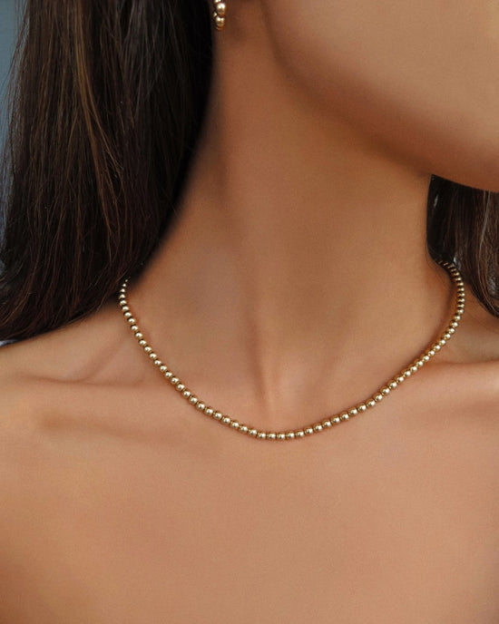 BEADED NECKLACE- 14k Yellow Gold - The Littl - 37cm -