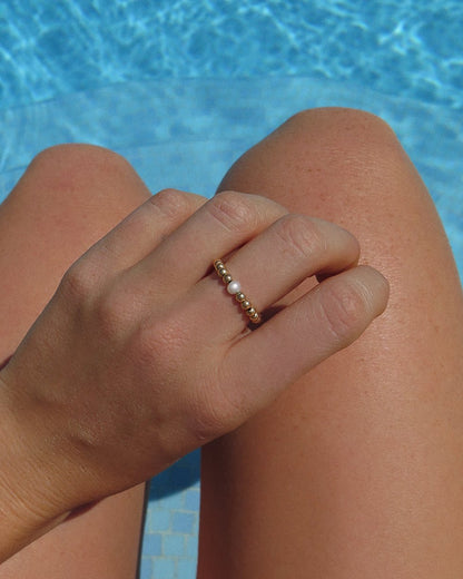 Beaded Ring With Freshwater Pearl - 14k Gold-Filled - Hypoallergenic & Waterproof | The Littl
