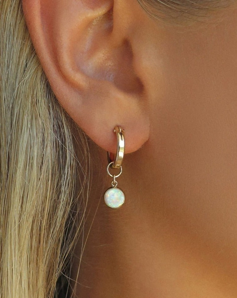 Gold opal hoop earrings deals