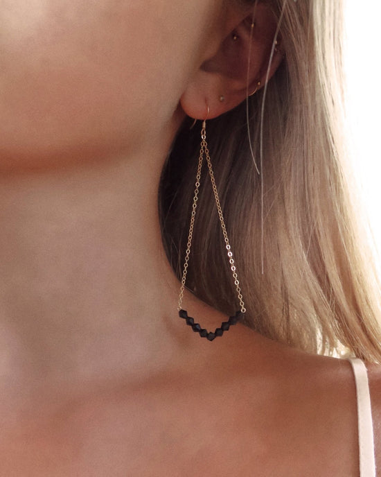 BLACK CHEVRON EARRINGS - The Littl - 14k Yellow Gold Fill - 6cm