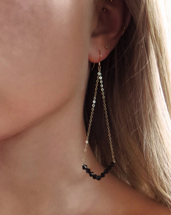 BLACK CHEVRON EARRINGS - The Littl - 14k Yellow Gold Fill - 6cm