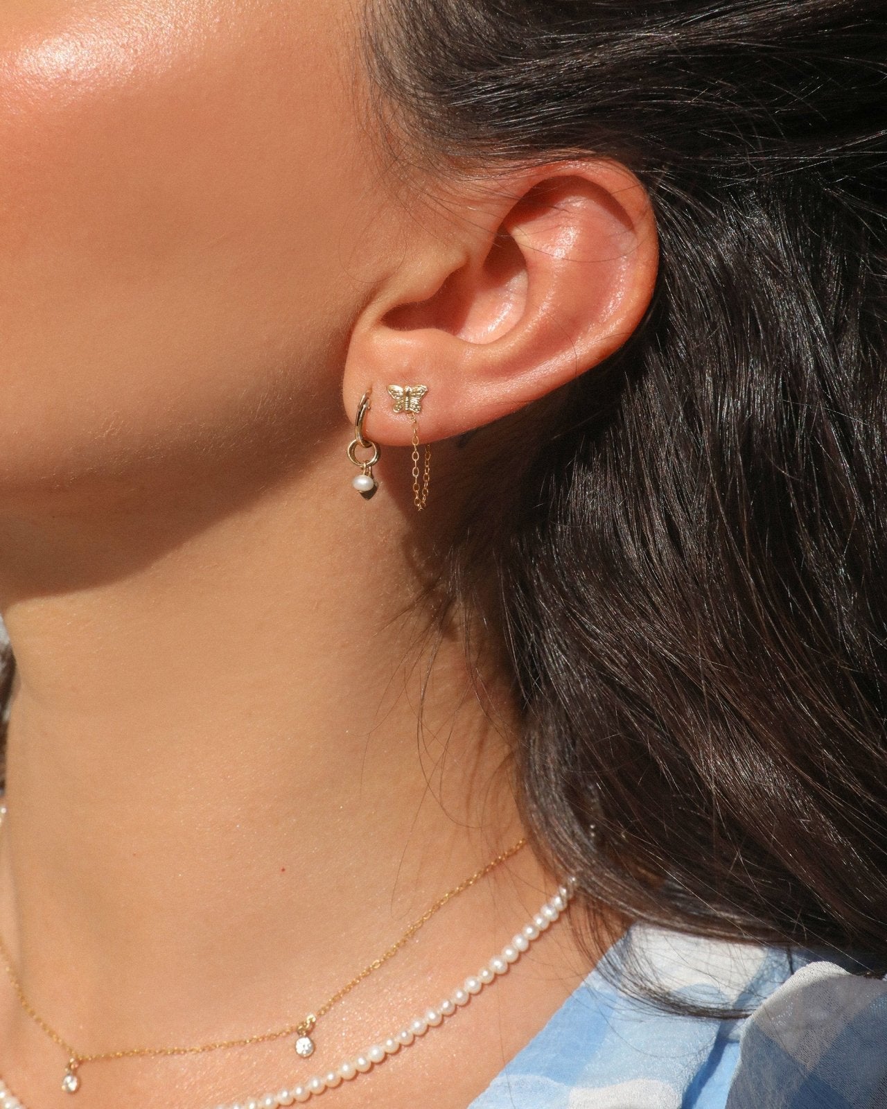 BUTTERFLY CHAIN STUD EARRINGS - The Littl - 14k Yellow Gold Fill - Earrings