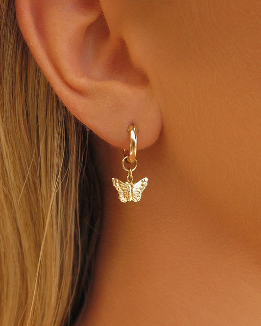 BUTTERFLY THICK HOOP EARRINGS - The Littl - 12mm - Sterling Silver Earrings