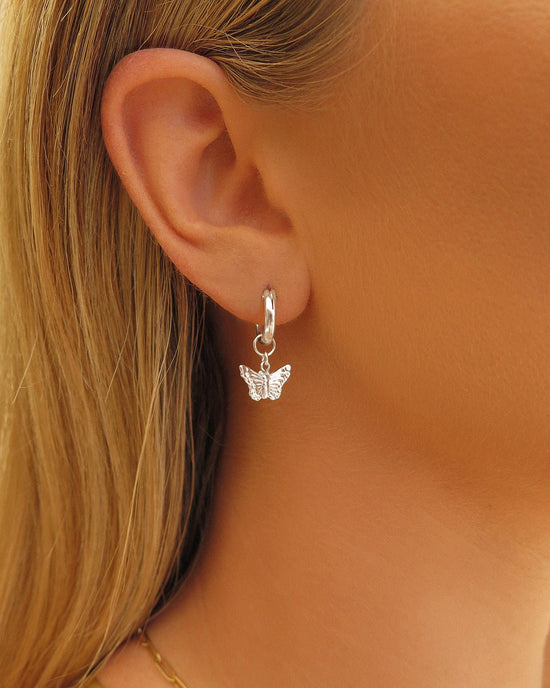 Load image into Gallery viewer, BUTTERFLY THICK HOOP EARRINGS - Sterling Silver - The Littl - 12mm - Sterling Silver Earrings
