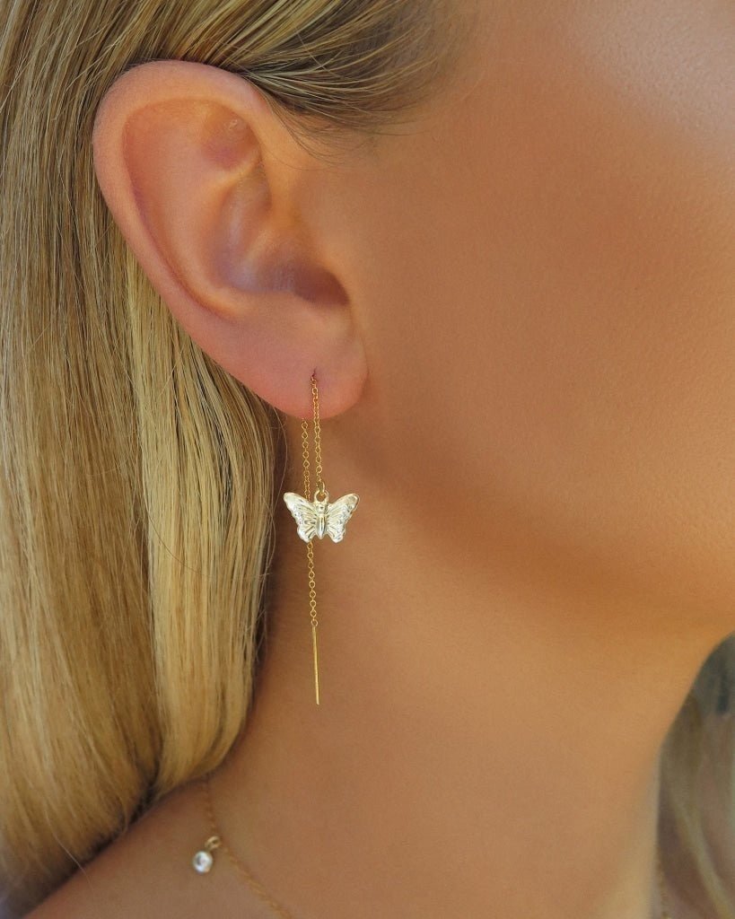 BUTTERFLY THREADER EARRINGS - The Littl - 14k Yellow Gold Fill -