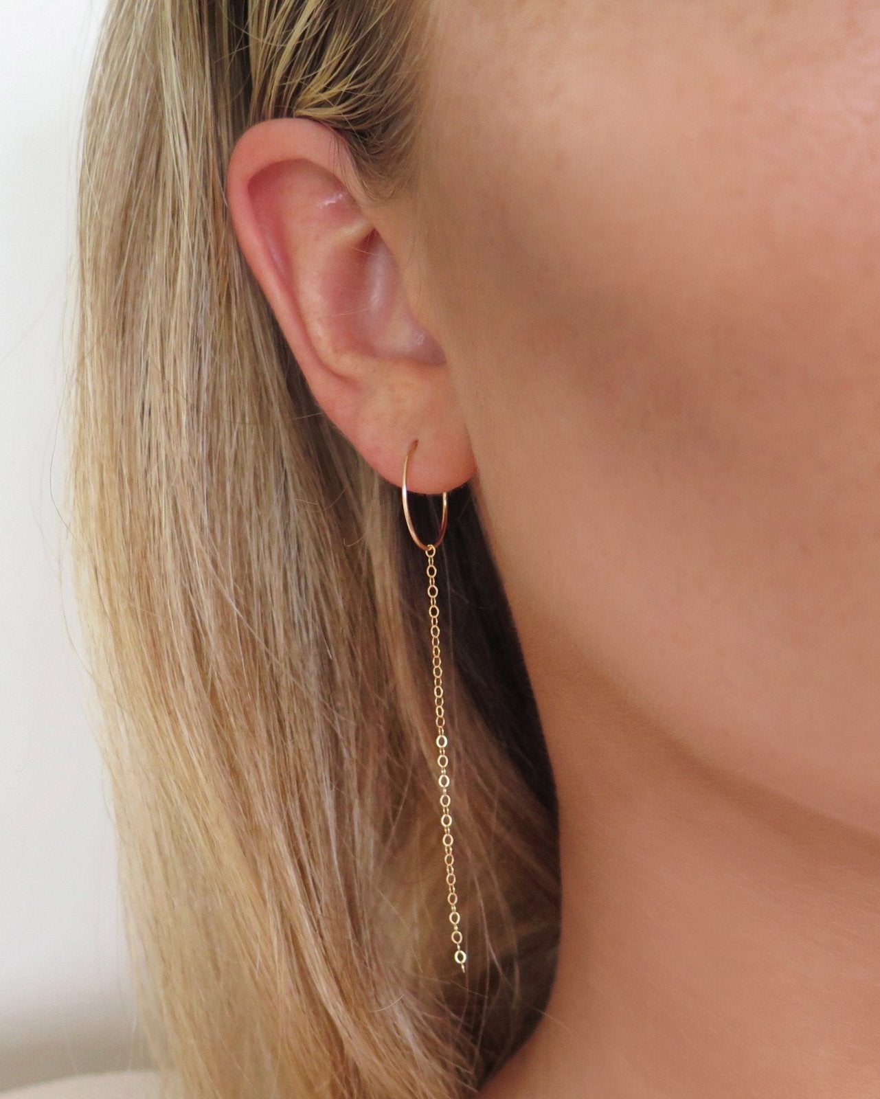 CHAIN DROP HOOP EARRINGS - The Littl - Sterling Silver - 4cm