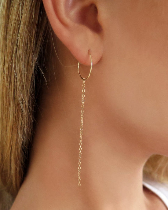 CHAIN DROP HOOP EARRINGS - The Littl - Sterling Silver - 4cm