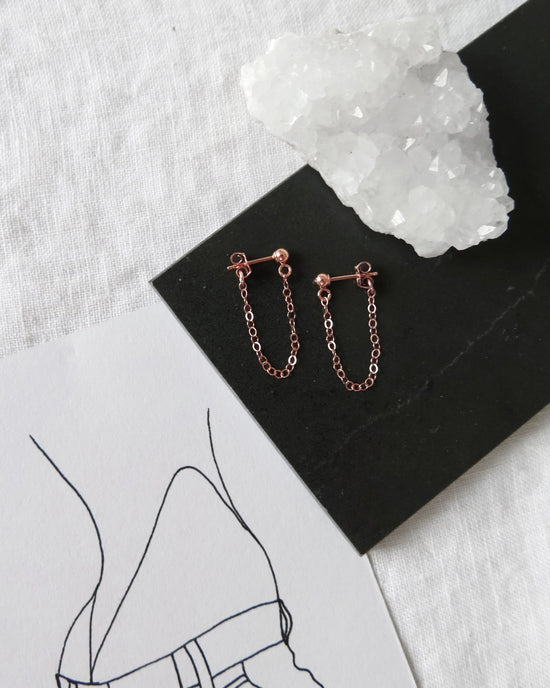 CHAIN STUD EARRINGS- 14k Rose Gold - The Littl - -