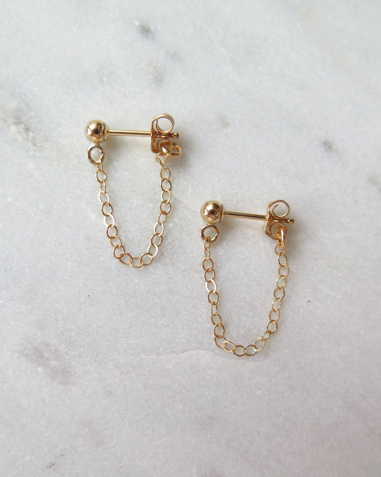 Load image into Gallery viewer, CHAIN STUD EARRINGS- 14k Yellow Gold - The Littl - -
