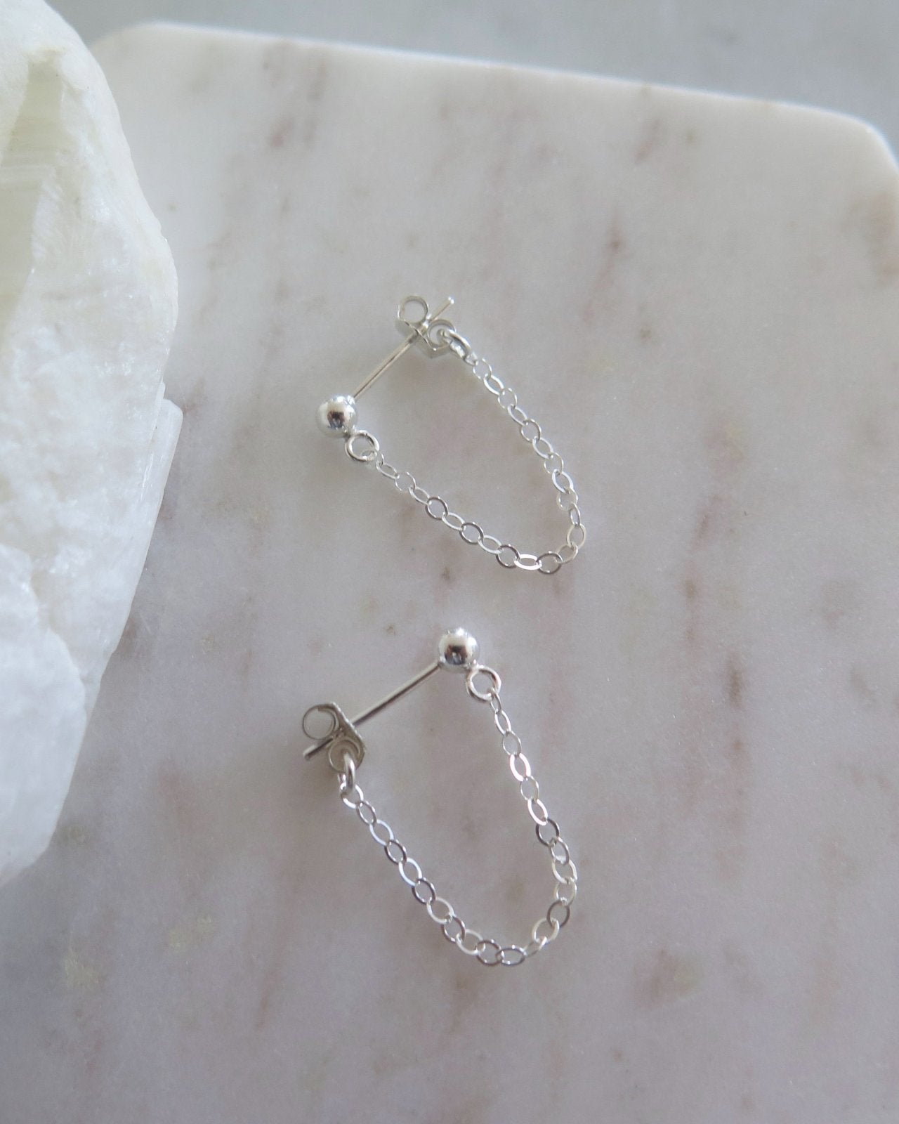 CHAIN STUD EARRINGS- Sterling Silver - The Littl - -
