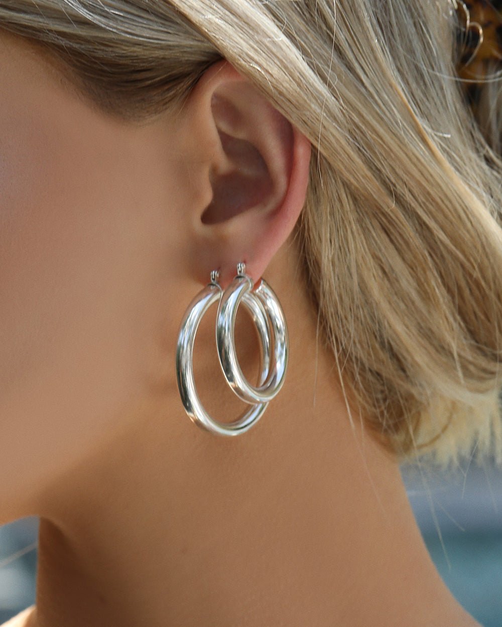 CHICAGO HOOP EARRINGS- Sterling Silver - The Littl - 20mm -