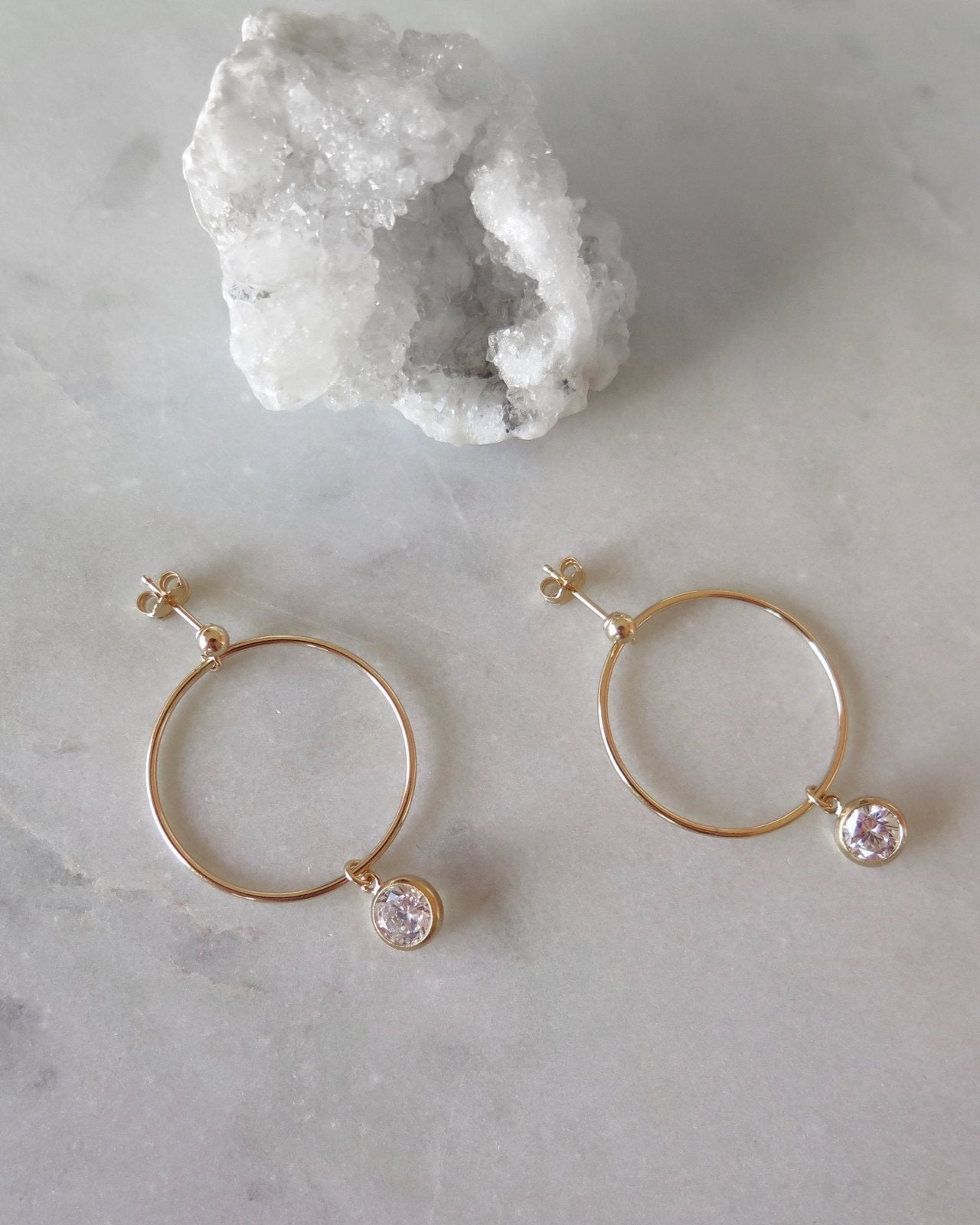 CIRCLE CZ DROP EARRINGS- 14k Yellow Gold - The Littl - 14k Yellow Gold Fill - Clear