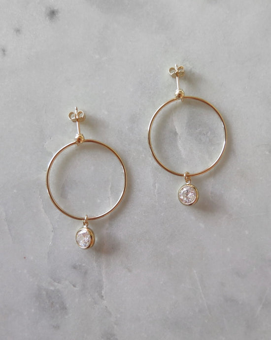 CIRCLE CZ DROP EARRINGS- 14k Yellow Gold - The Littl - 14k Yellow Gold Fill - Clear