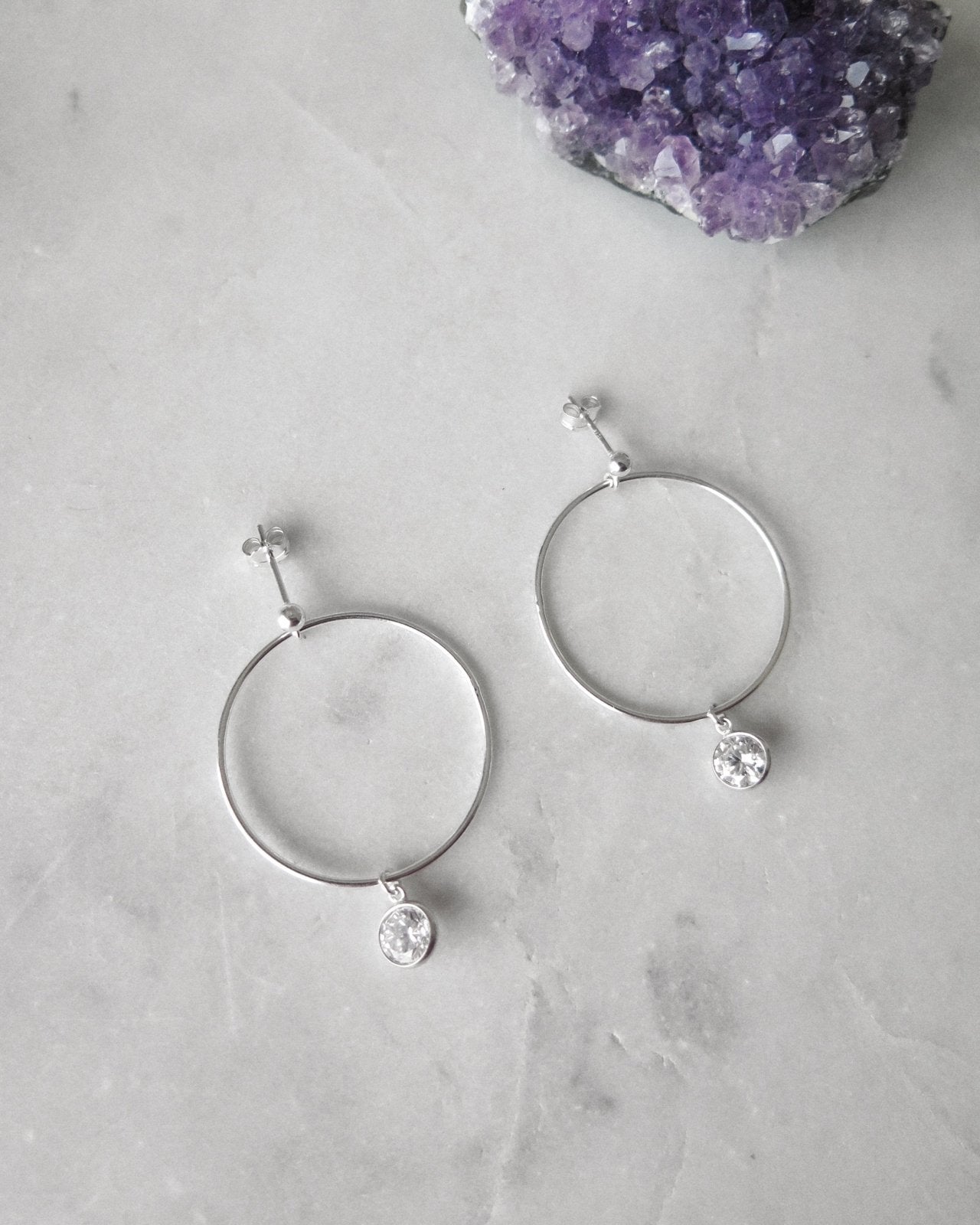 CIRCLE CZ DROP EARRINGS- Sterling Silver - The Littl - -