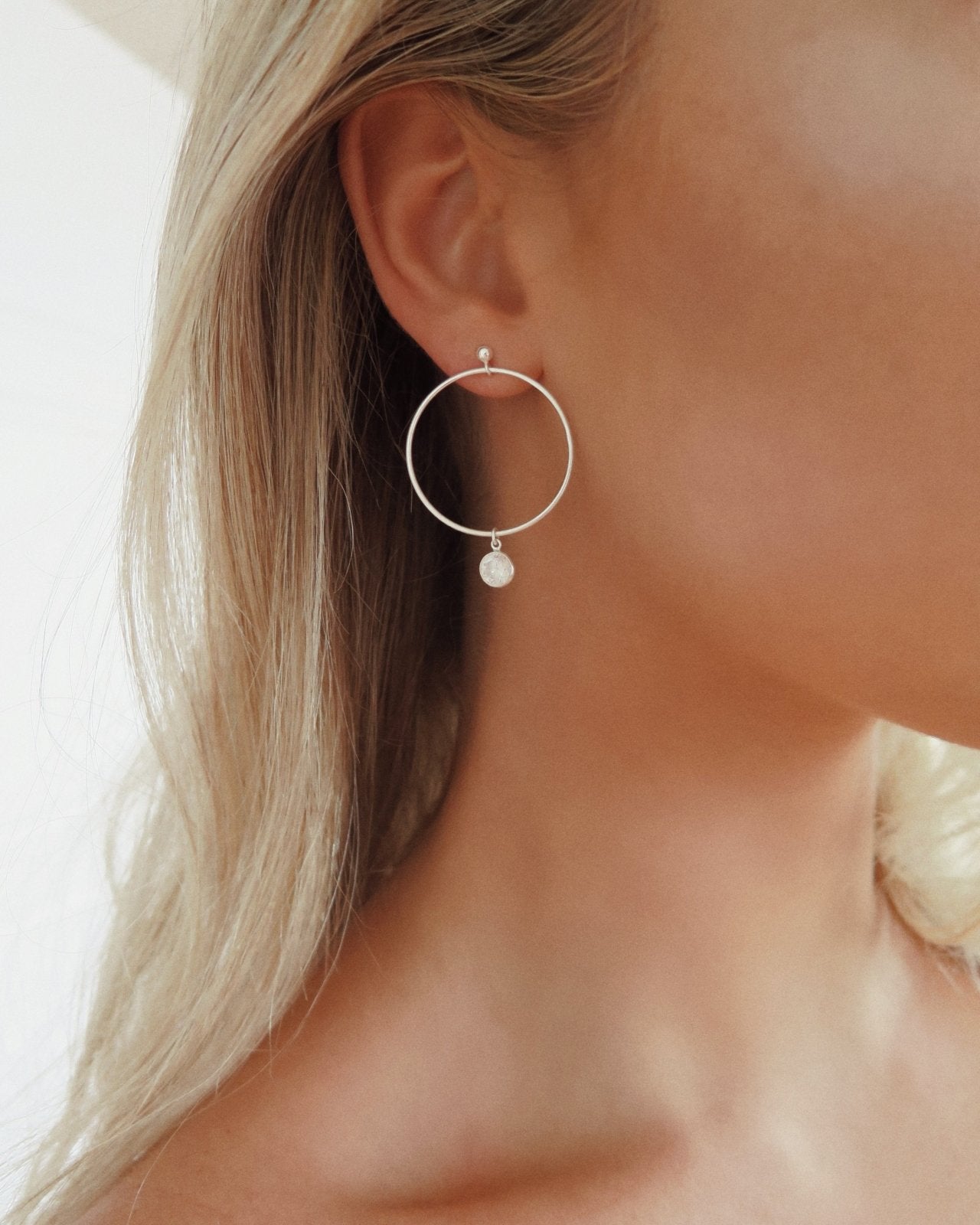 CIRCLE CZ DROP EARRINGS- Sterling Silver - The Littl - -