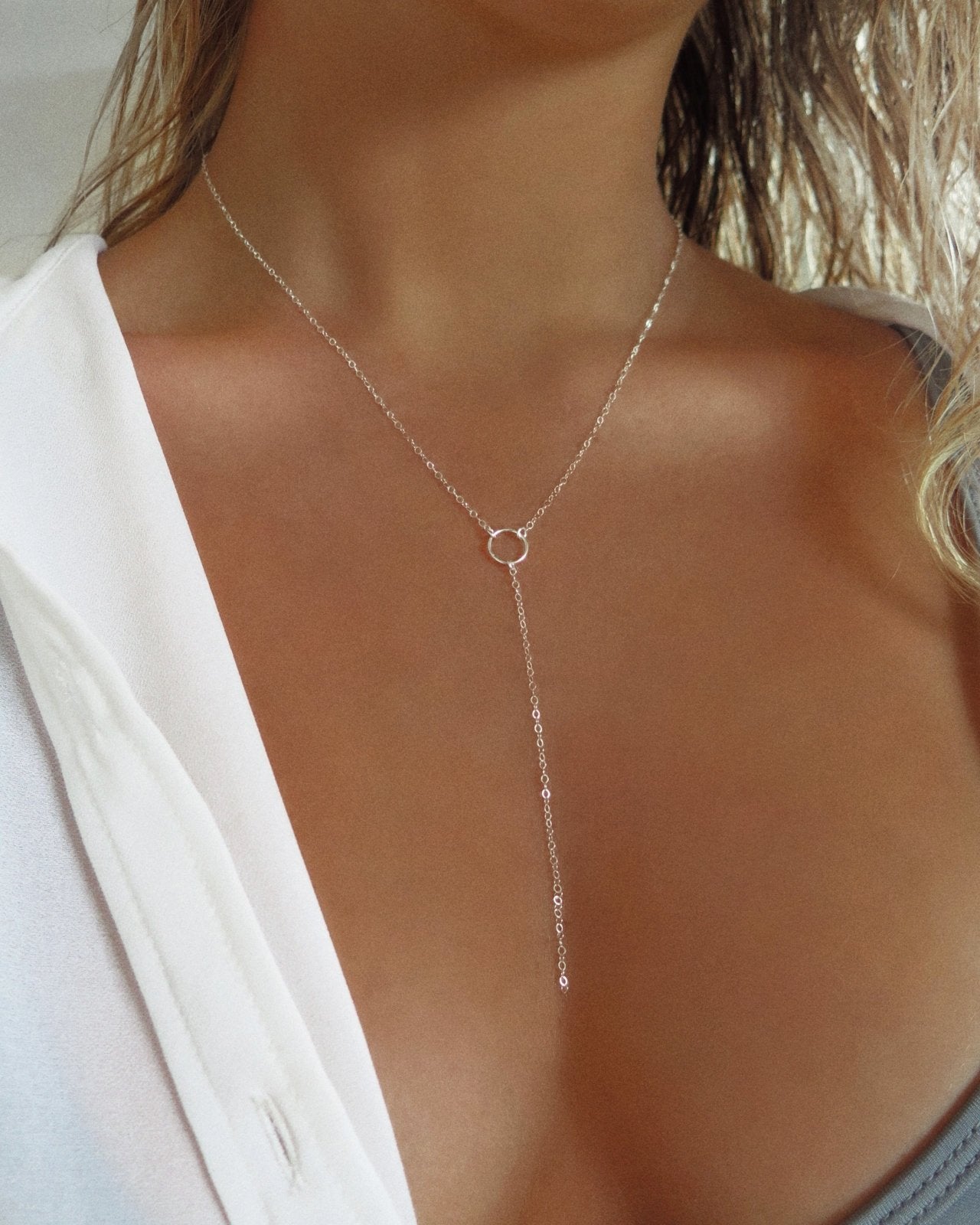 CIRCLE DROP NECKLACE- Sterling Silver - The Littl - Classic Chain - 39cm