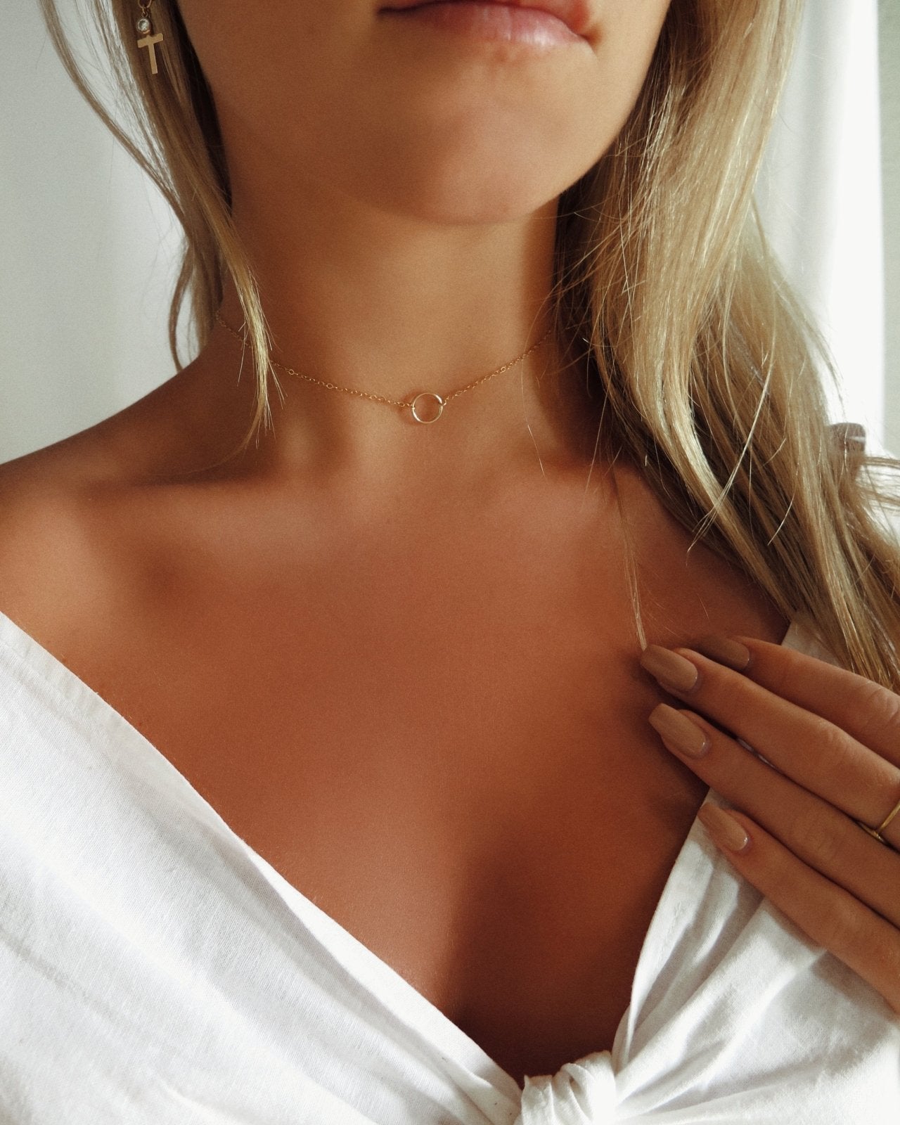 CIRCLE DROP SET (10% OFF)- 14k Yellow Gold - The Littl - 37cm (choker) - 39cm