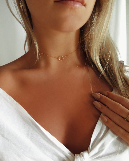 CIRCLE DROP SET (10% OFF)- 14k Yellow Gold - The Littl - 37cm (choker) - 39cm