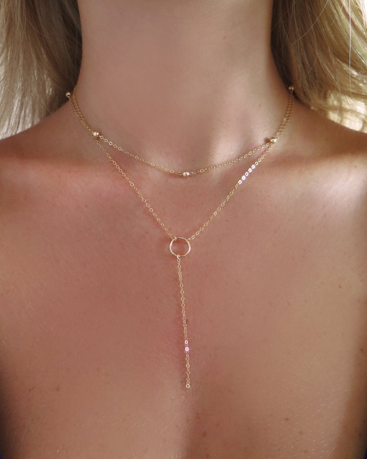 CIRCLE DROP SET (10% OFF)- 14k Yellow Gold - The Littl - 37cm (choker) - 39cm