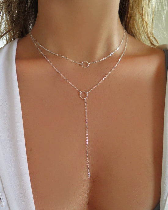 CIRCLE DROP SET (10% OFF)- Sterling Silver - The Littl - 37cm (choker) - 39cm