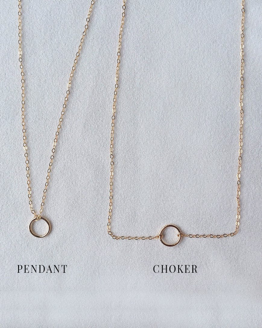 CIRCLE NECKLACE- 14k Yellow Gold - The Littl - Classic Chain - Pendant