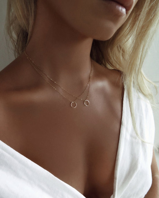 CIRCLE NECKLACE- 14k Yellow Gold - The Littl - Classic Chain - Pendant