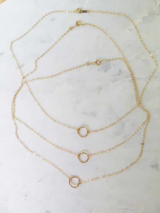 CIRCLE NECKLACE- 14k Yellow Gold - The Littl - Classic Chain - Pendant
