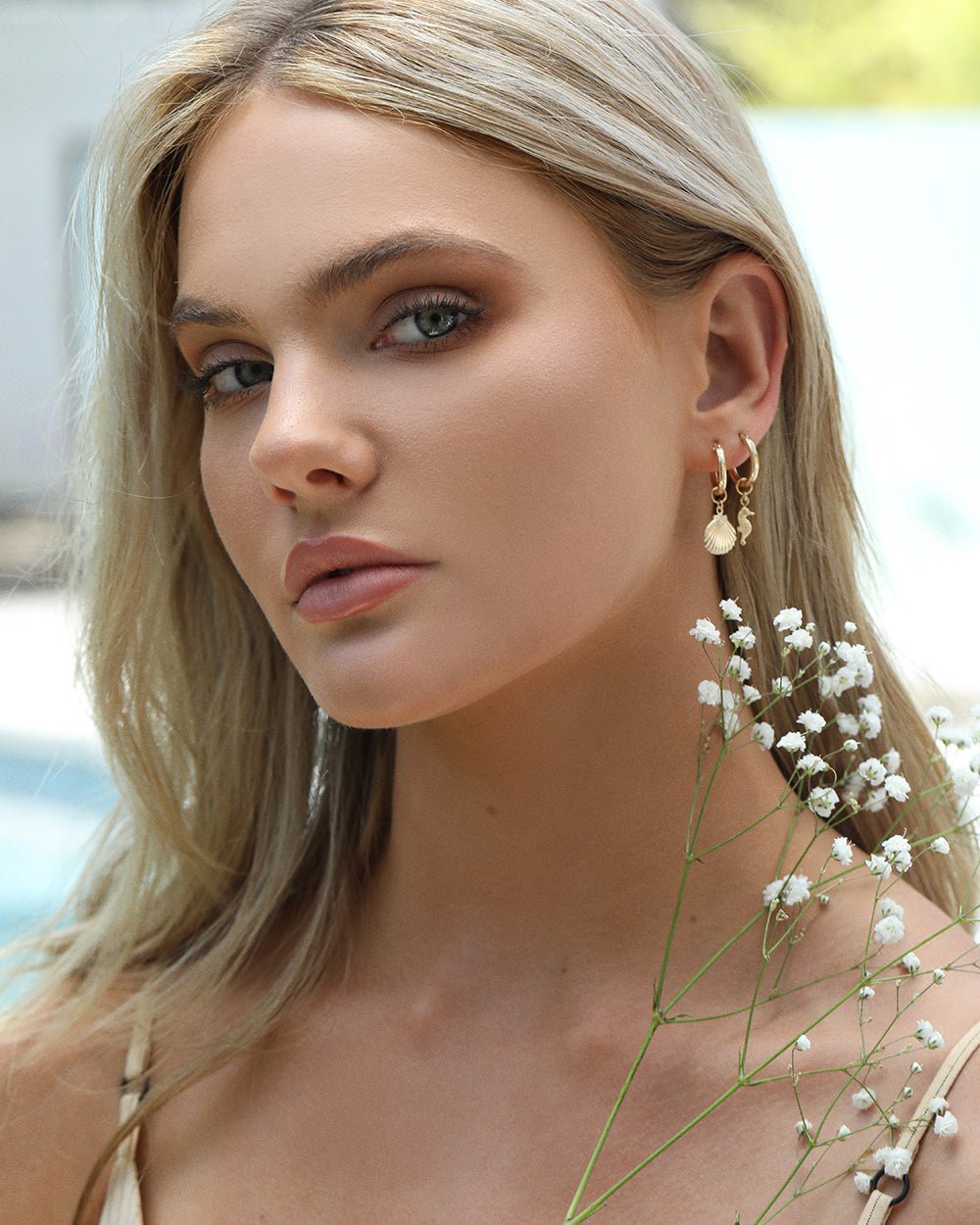 CLAM SHELL AND SEAHORSE HOOP EARRINGS SET (10% off)- 14k Yellow Gold - The Littl - 12mm (both pairs) - Set