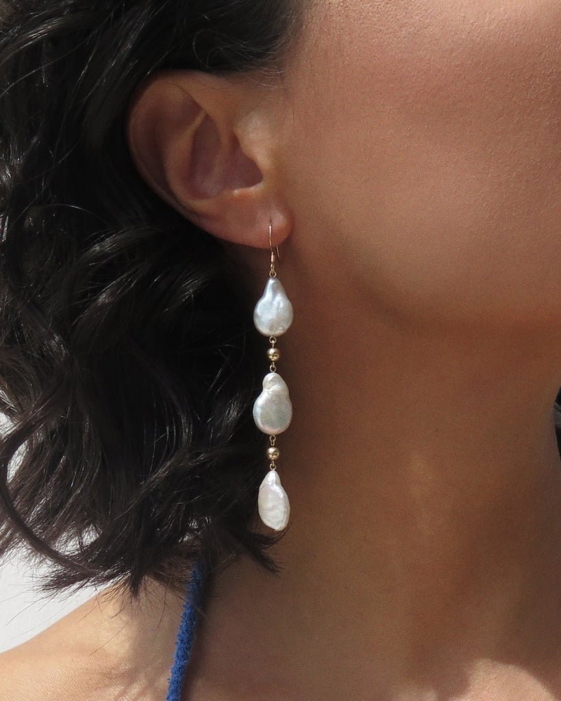 Load image into Gallery viewer, CLASSIC FRESHWATER PEARL WATERFALL EARRINGS - The Littl - 14k Yellow Gold Fill - 2 Earrings
