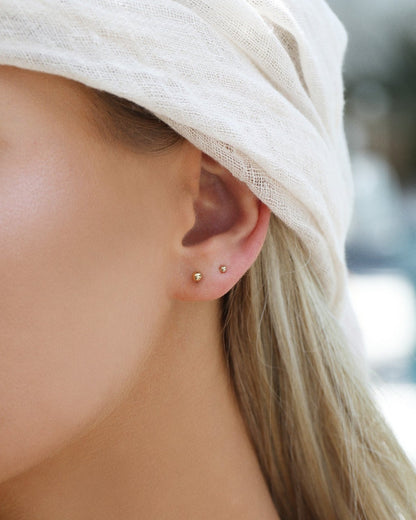 Classic Stud Earrings - 14k Gold-Filled - On Model - Waterproof | The Littl