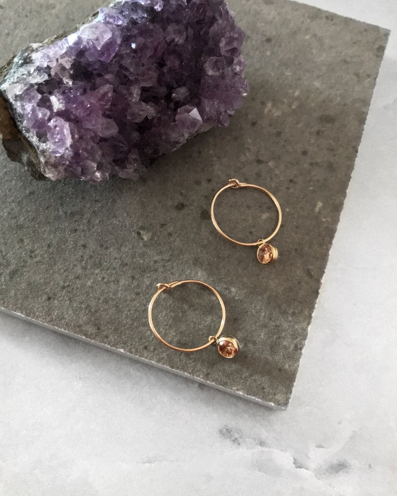 COGNAC CZ HOOP EARRINGS- 14k Yellow Gold - The Littl - -