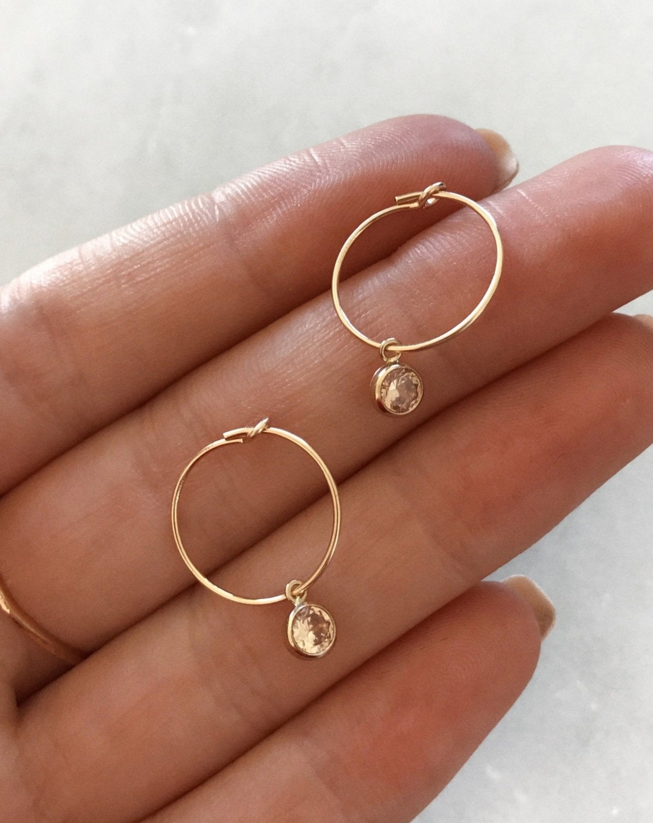 COGNAC CZ HOOP EARRINGS- 14k Yellow Gold - The Littl - -