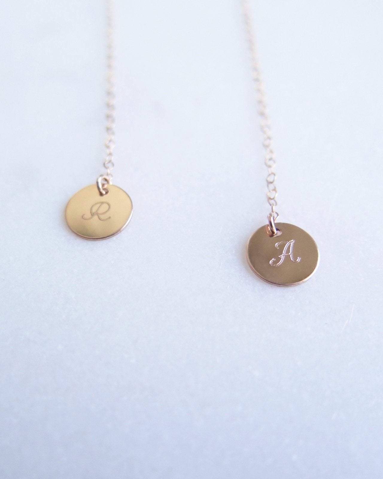 COIN DROP NECKLACE- 14k Yellow Gold - The Littl - Classic Chain - No