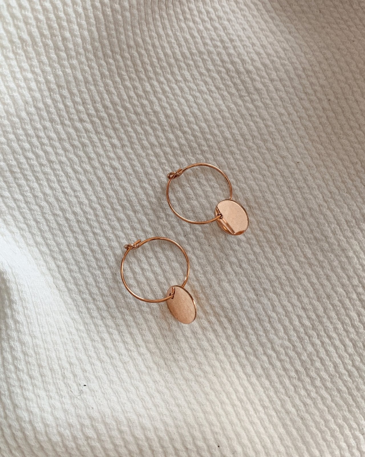 COIN HOOP EARRINGS- 14k Rose Gold - The Littl - -