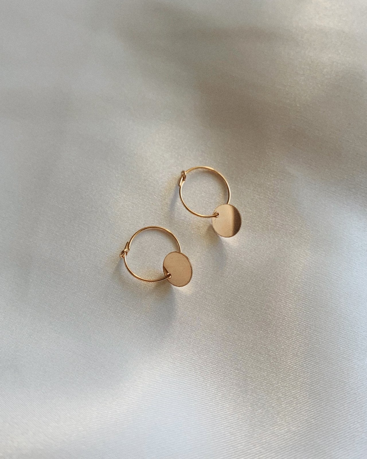 COIN HOOP EARRINGS - The Littl - 14k Yellow Gold Fill -