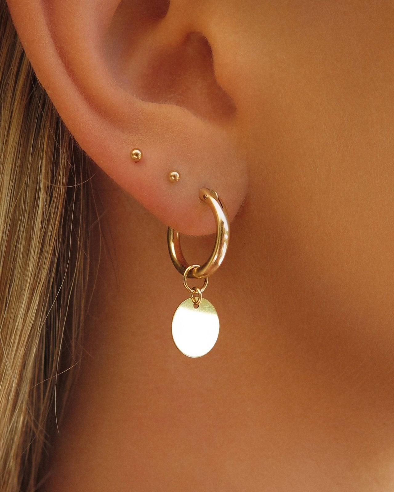 COIN THICK HOOP EARRINGS - The Littl - 14k Yellow Gold Fill - 12mm