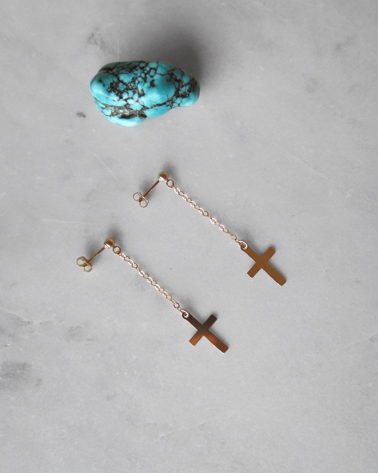 CROSS DROP EARRINGS - The Littl - 14k Yellow Gold Fill - 4cm