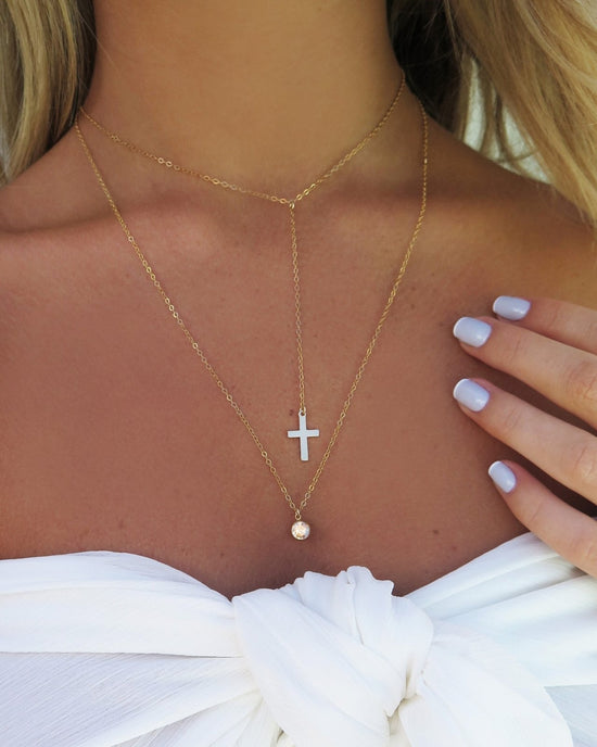 CROSS DROP NECKLACE- 14k Yellow Gold - The Littl - Classic Chain - 39cm